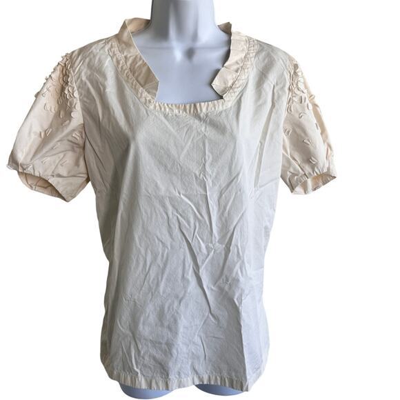 Issey‎ Miyake off-white appliqué short sleeve blouse top size 4 - Picture 1 of 12